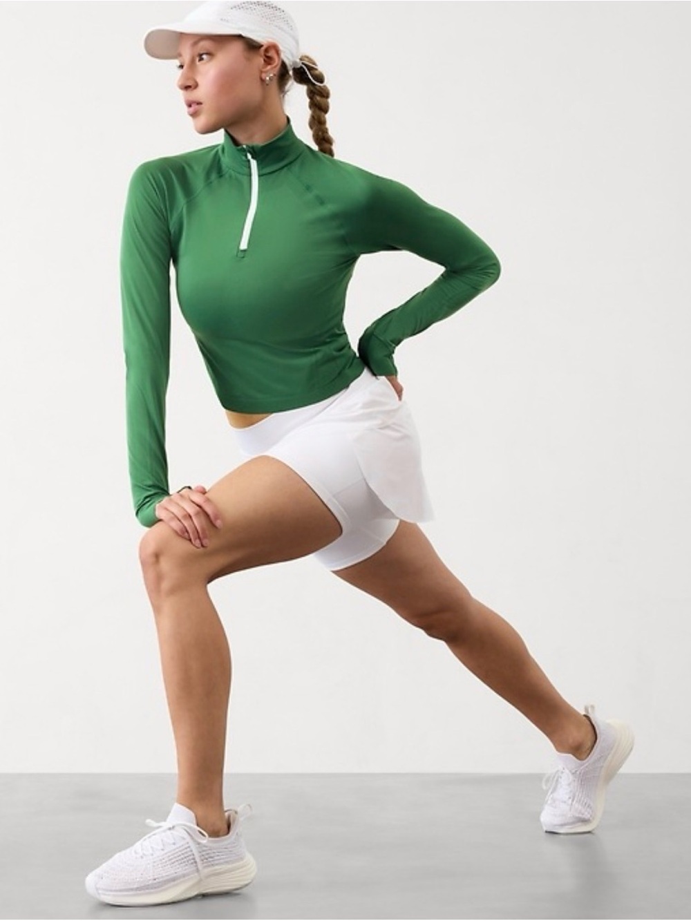 NWOT Athleta momentum seamless cropped half zip long sleeve top green small